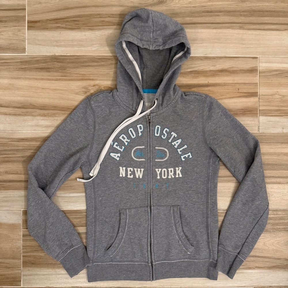 Aeropostale Womens Gray Full Zip Hoodie New York 1987 Graphic Fleece Size M